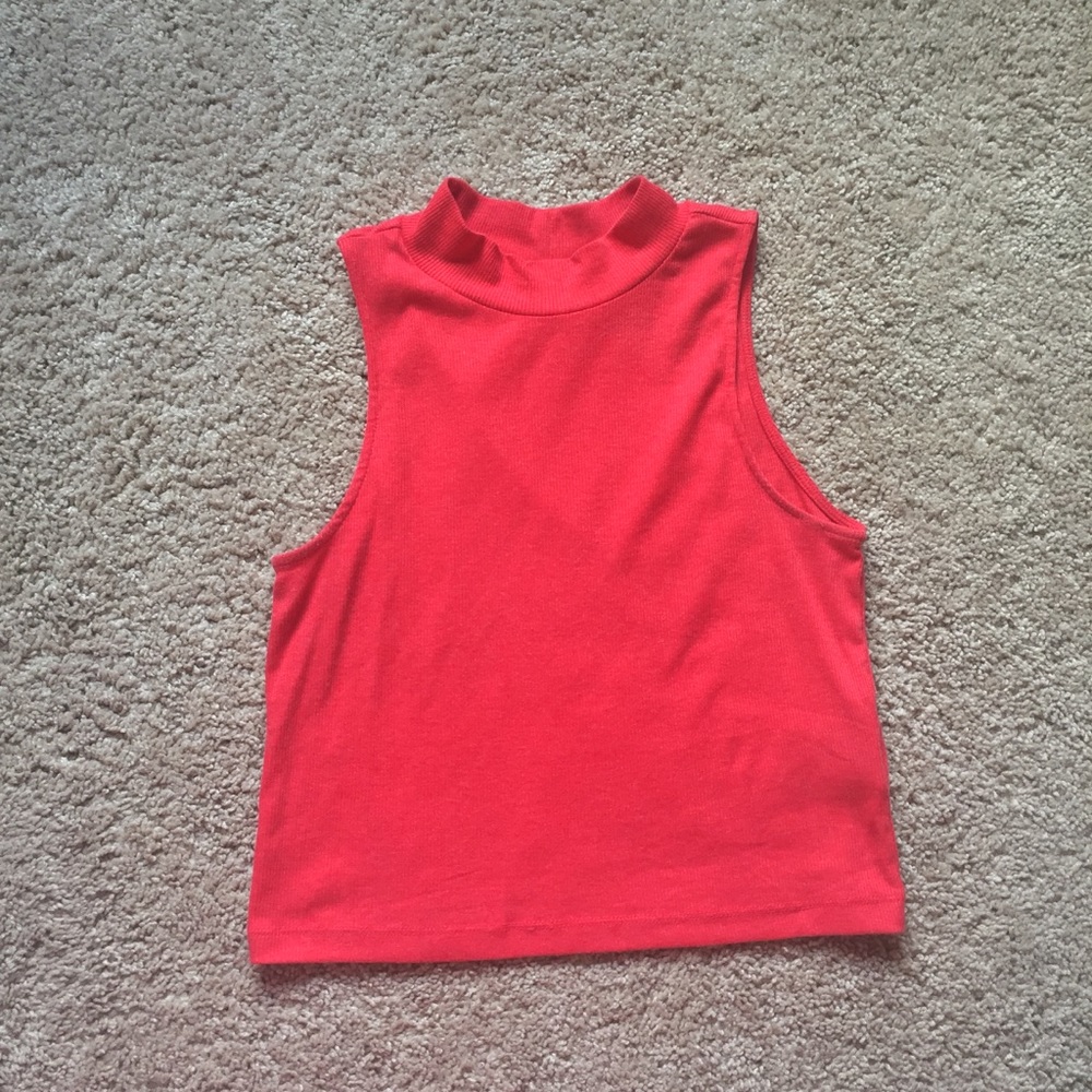 Red high Neck Crop Top